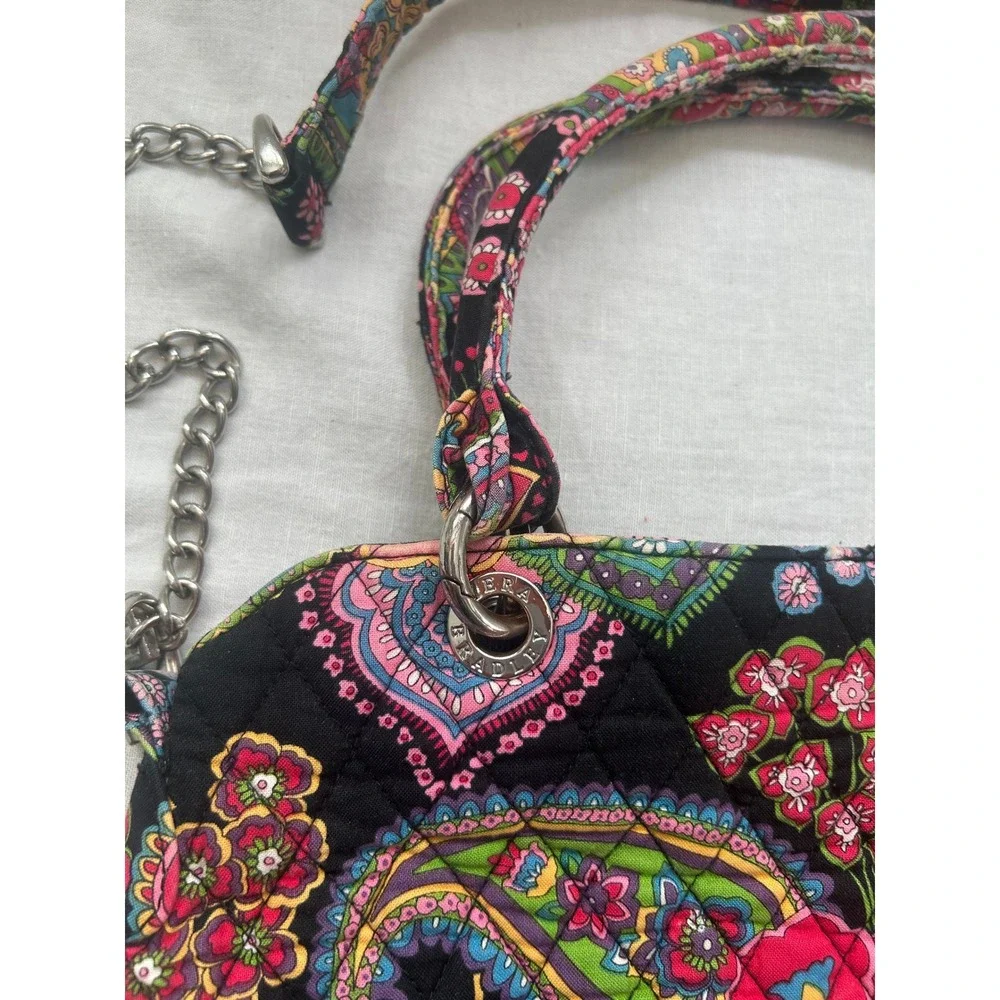 Vera Bradley Quilted Paisley Shoulder Bag Black Pink Floral Toggle Closure#478